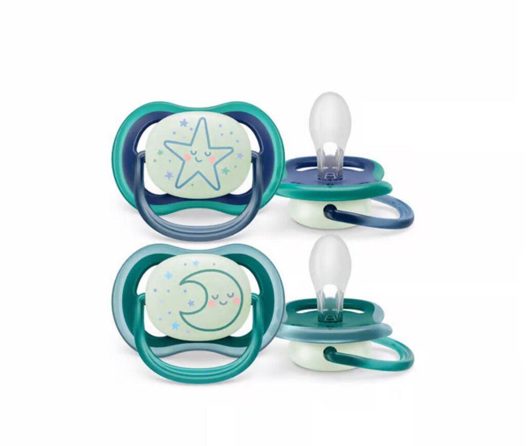 Paquet de 2 Suces orthodontique Ultra air Nighttime - ETOILE et LUNE - 6-18 mois