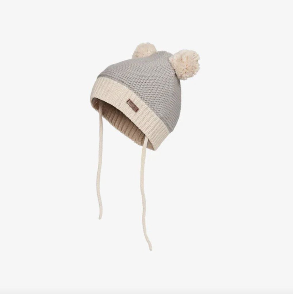 Tuque en tricot avec 2 pompons et attaches - 0-3 mois