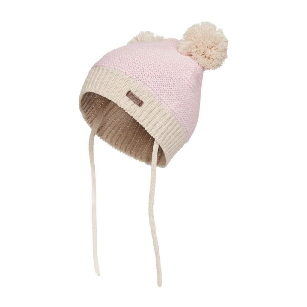 Tuque en tricot avec 2 pompons et attaches - 3-9 mois